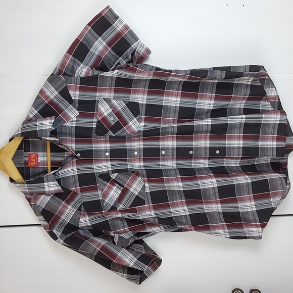 Fly Plains Mens Western Black/Red Plaid PEARL Snap Short sleeve Shirt Sz.XL - Picture 1 of 8